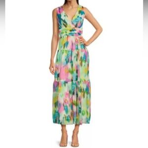 Maison Tara abstract printed watercolor chiffon dress size 10
